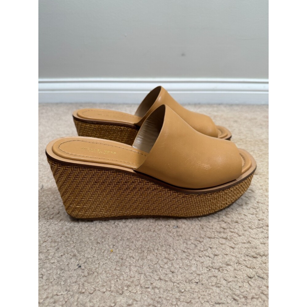 Michael Kors Collection Wedge Sandals Size 41 US 10 Leather Platform Woven Brown